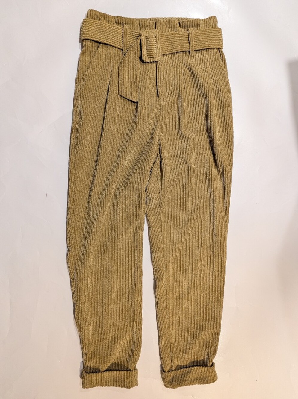 Wild Fable High Waisted Pleated Belted Corduroy Tapered Pants Mustard Yellow - 4